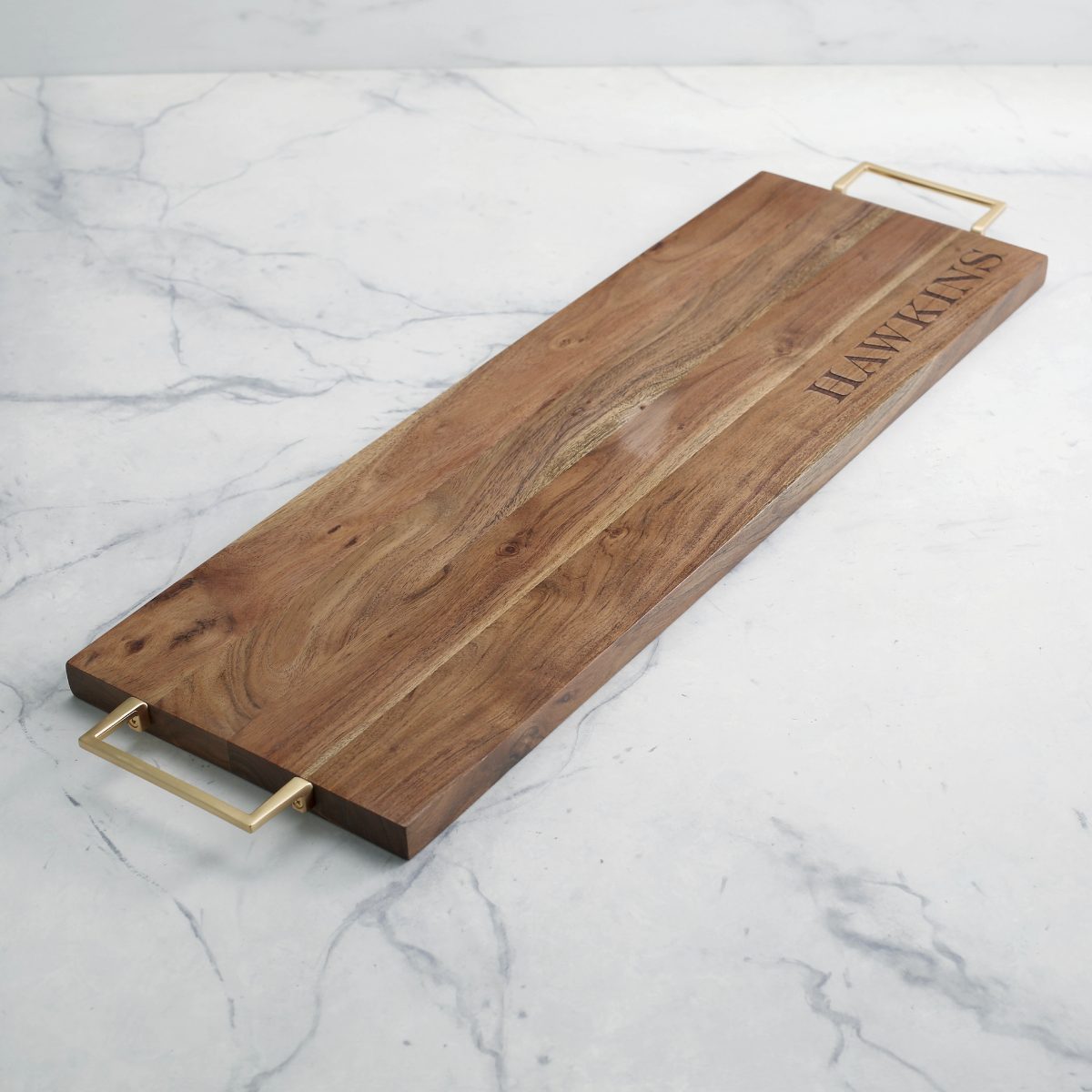 Alternative view of Senna Serving Board with Gold Handles