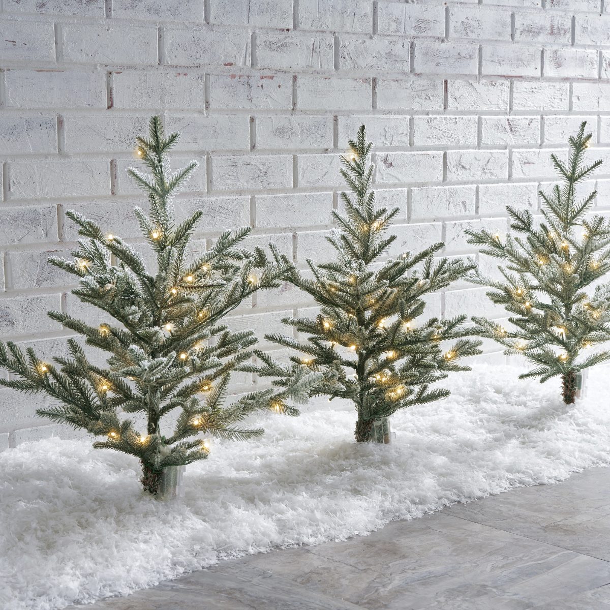 2 ft. LED Flocked Fraser Pathway Trees, Set of Three