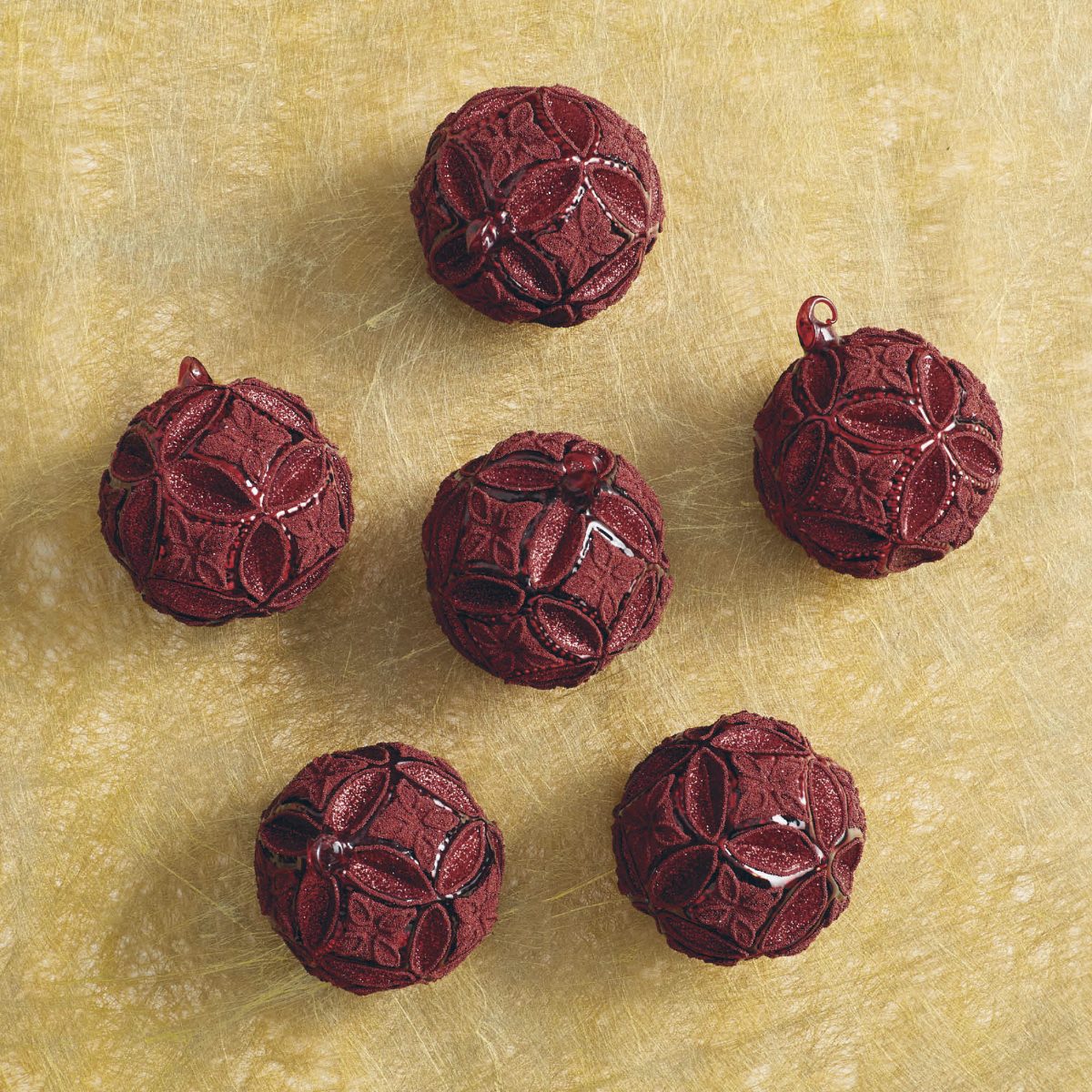 Crimson Floral Medallion Ornaments, Set of Six