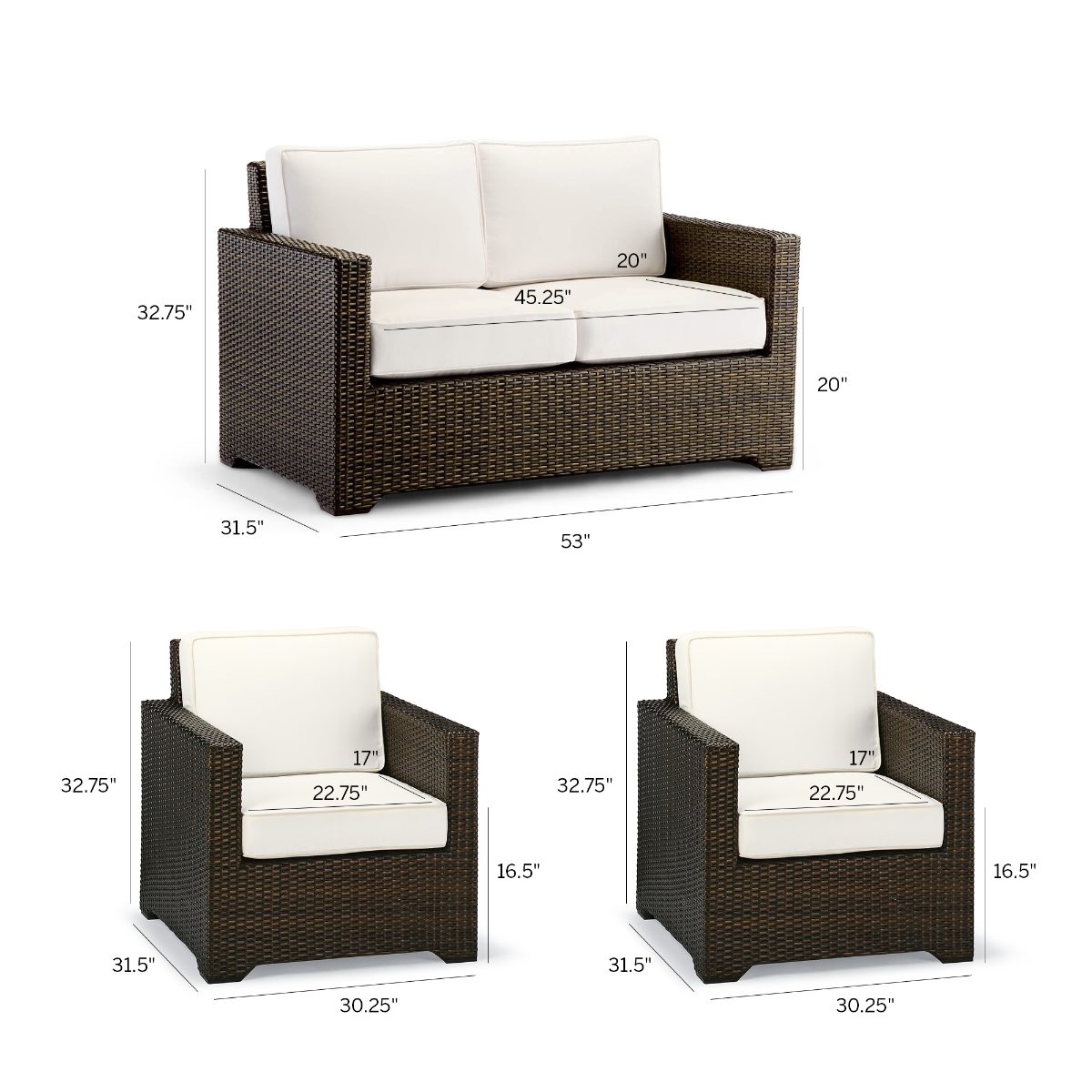 Small Palermo 3-pc. Loveseat Set in Dove Wicker - Image 3