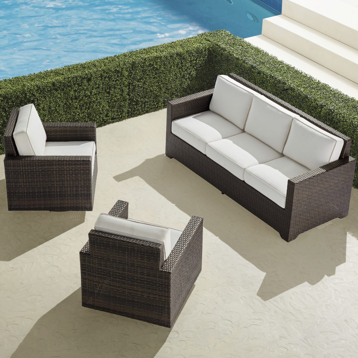Small Palermo 3-pc. Sofa Swivel Set in Bronze Wicker