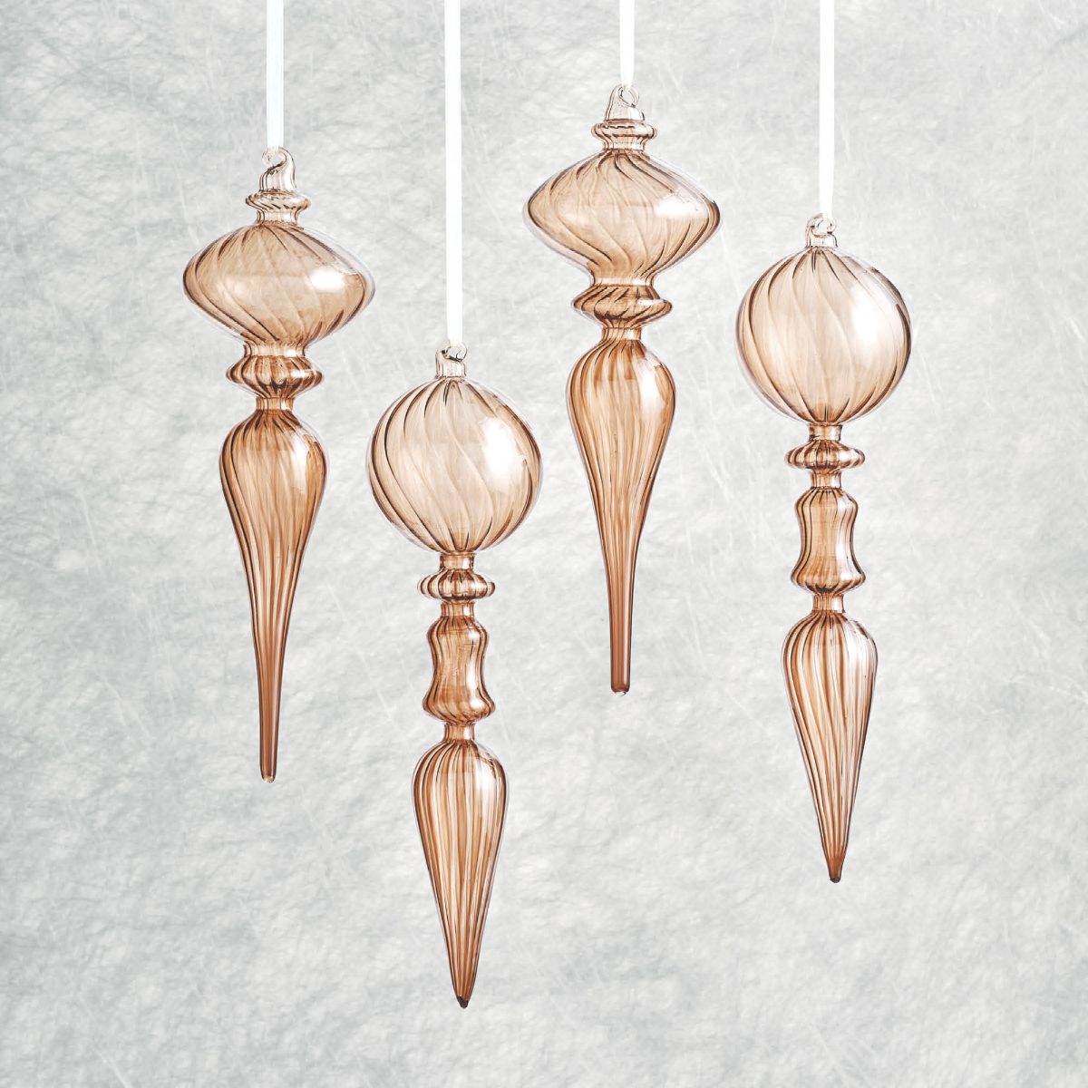 Champagne Shimmer Swirl Glass Finials, Set of Four