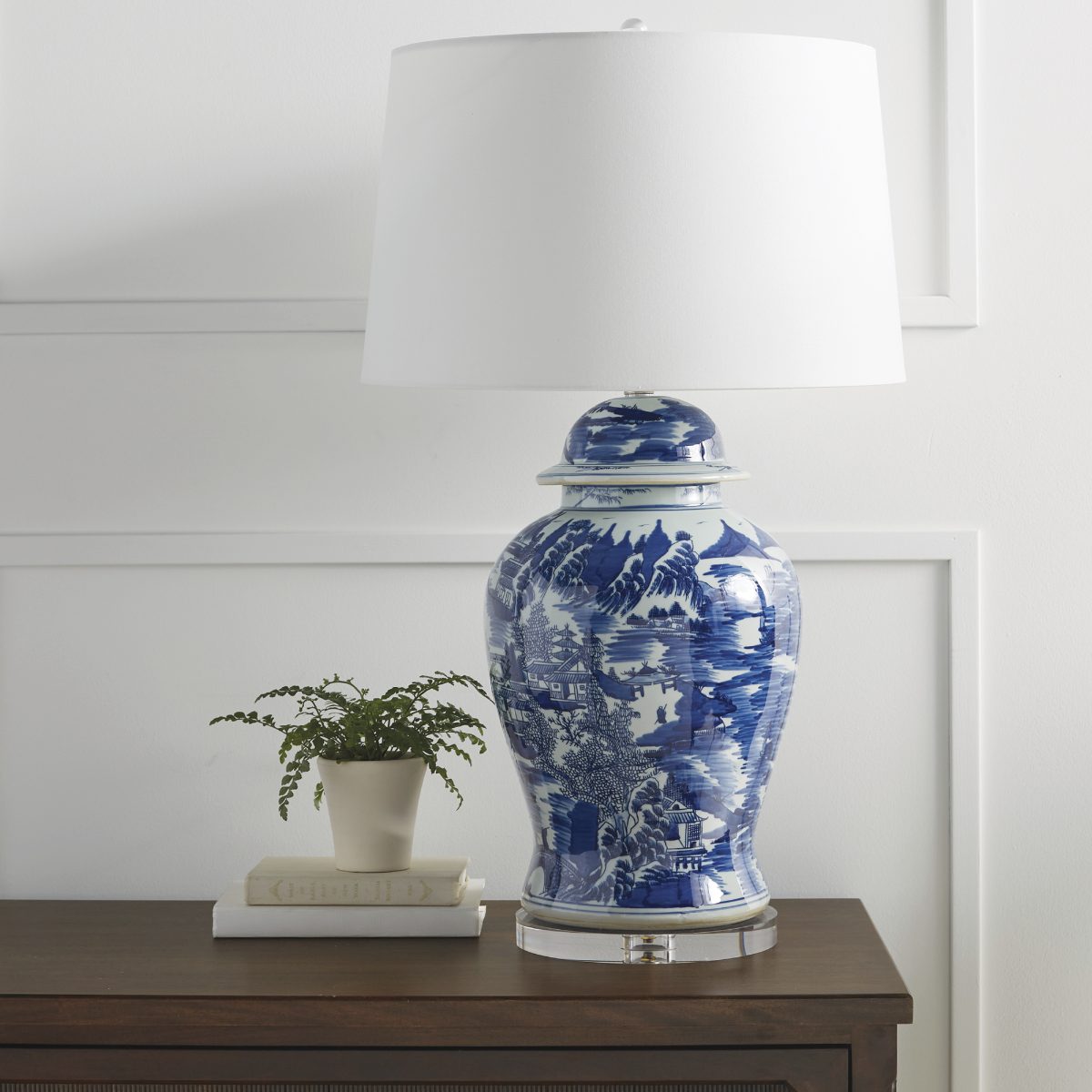 Alternative view of Blue Handpainted Ming Table Lamp with Linen Shade