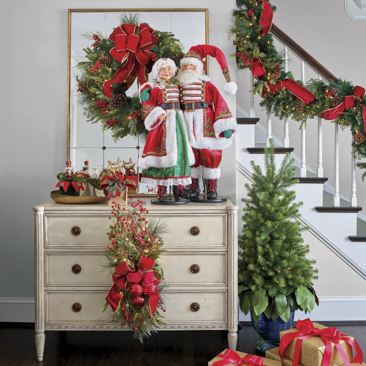 Alternative view of Christmas Cheer Cordless Staircase/Door Swag with Bow, Set of Two