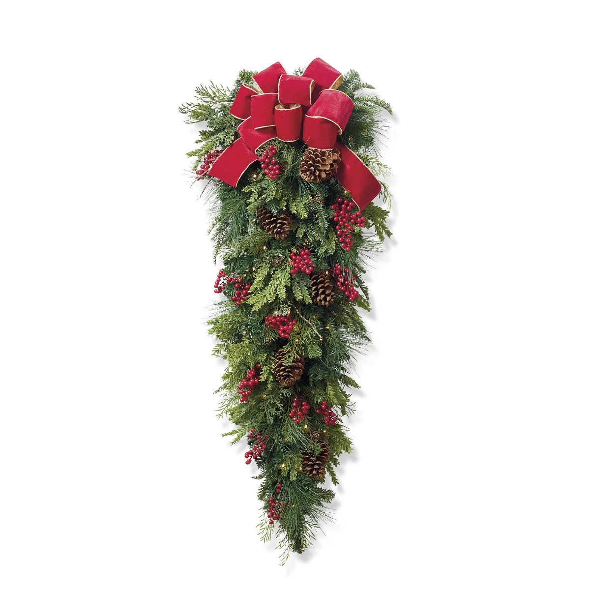 Christmas Cheer Cordless Teardrop Swag with Bow