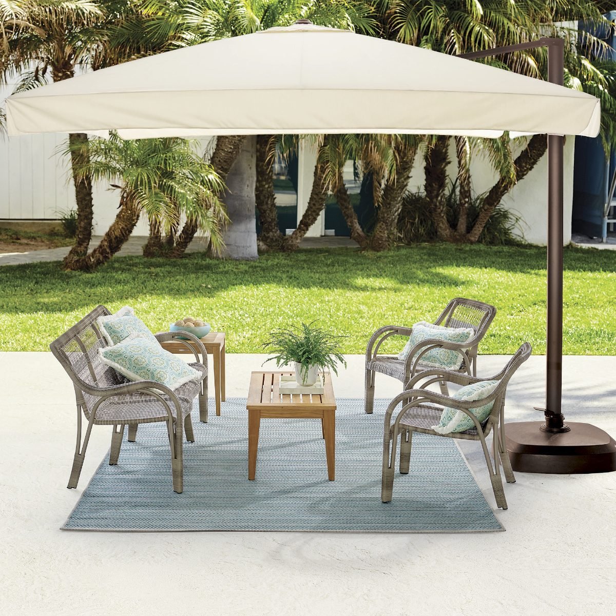 Alternative view of 10' Cantilever Square Side Mount Umbrella with Base