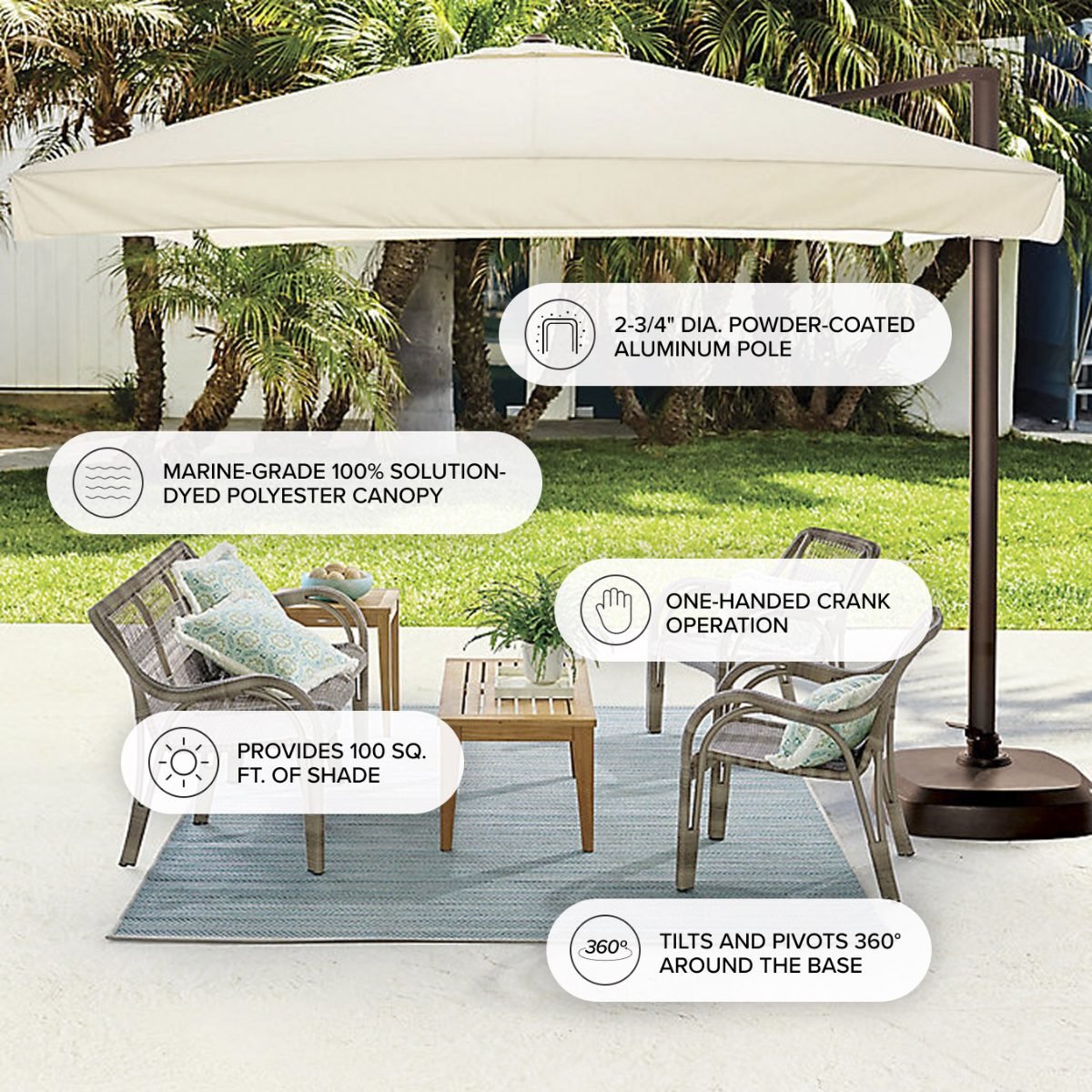 10' Cantilever Square Side Mount Umbrella with Base - Image 3