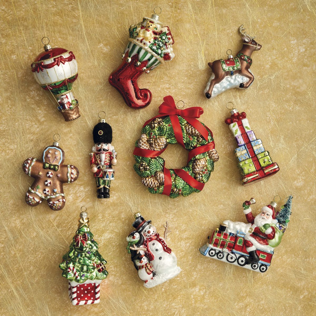 Festive Christmas Iconic Ornaments, Set of Ten