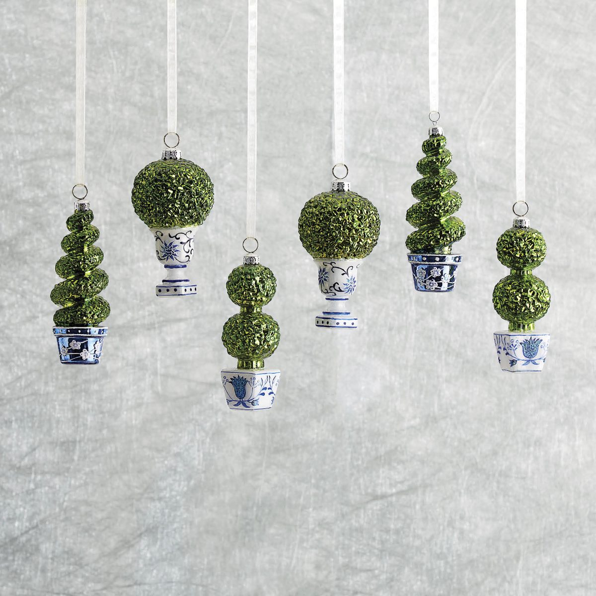 Festive Topiary Ornaments, Set of Six