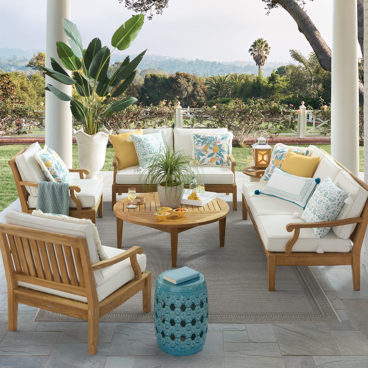 Cassara Loveseat with Cushions in Natural Teak - Image 2
