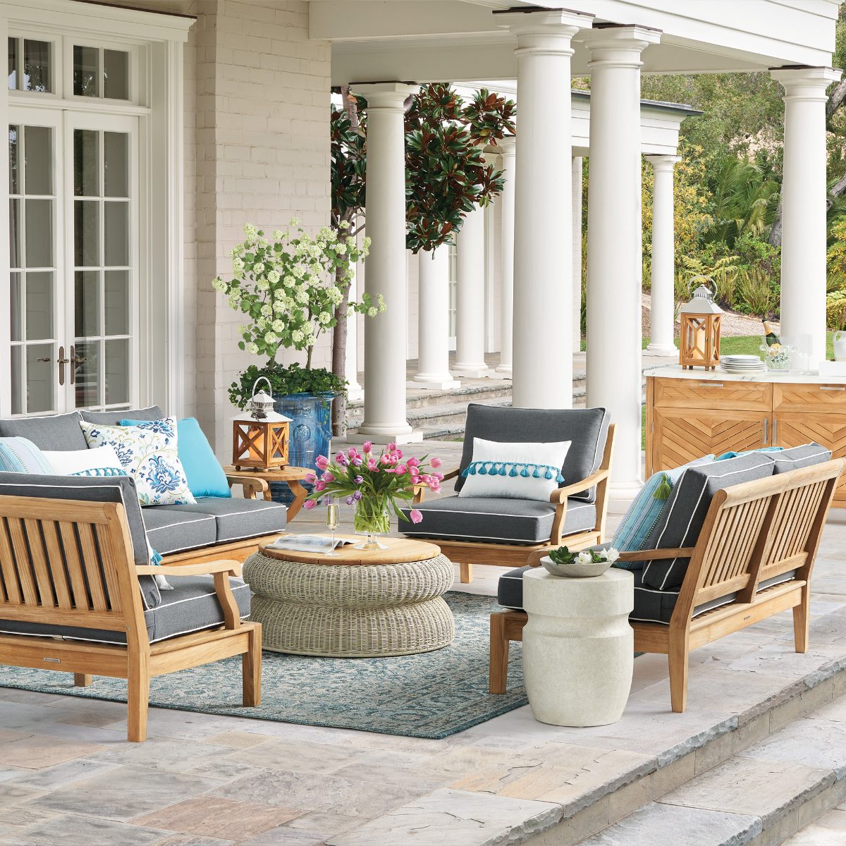 Cassara Loveseat with Cushions in Natural Teak - Image 4