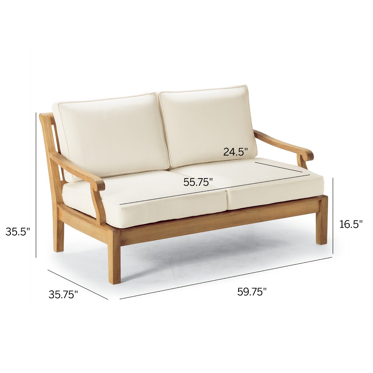Cassara Loveseat with Cushions in Natural Teak - Image 6