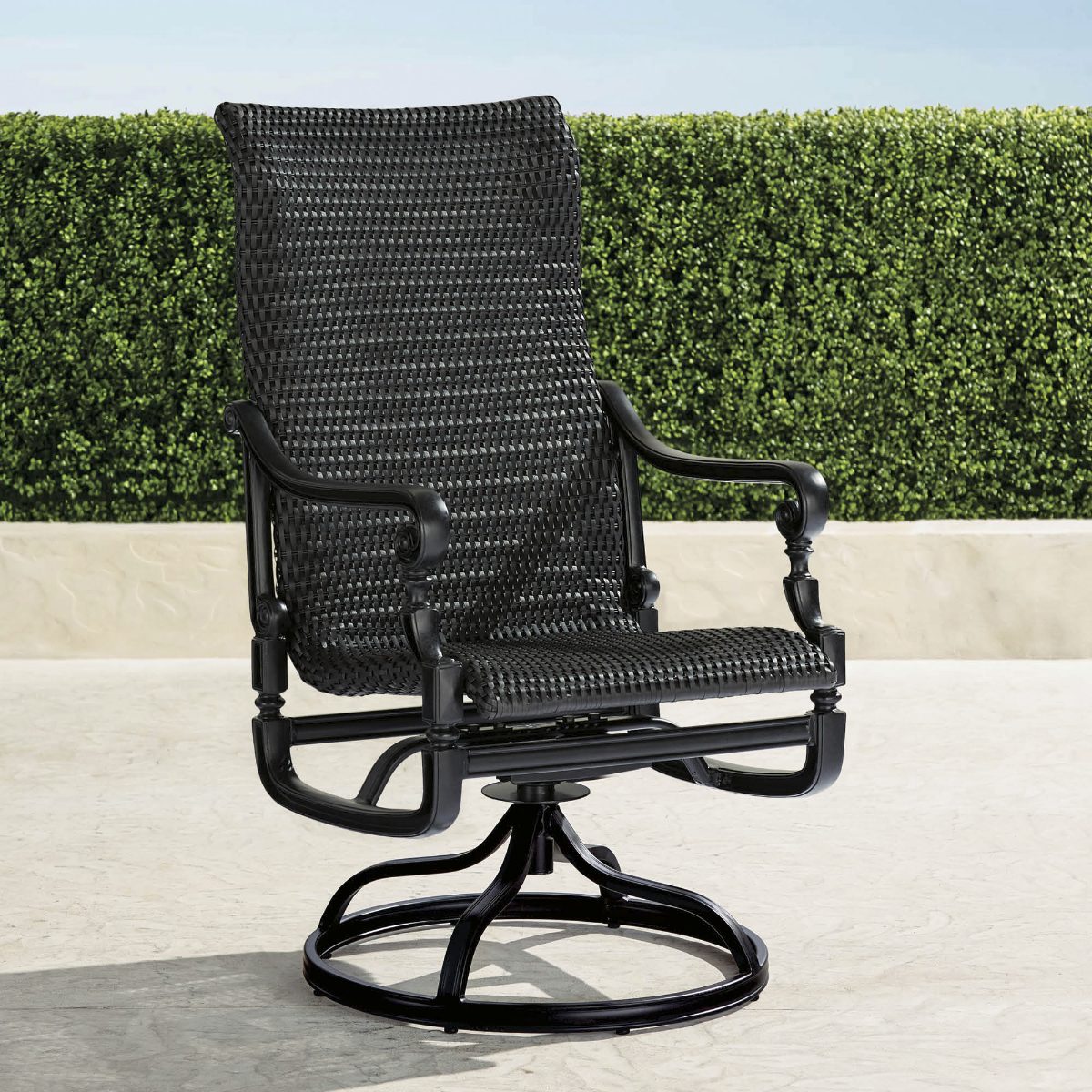 Carlisle Woven Swivel Rocker Dining Chairs in Aluminum, Set of Two