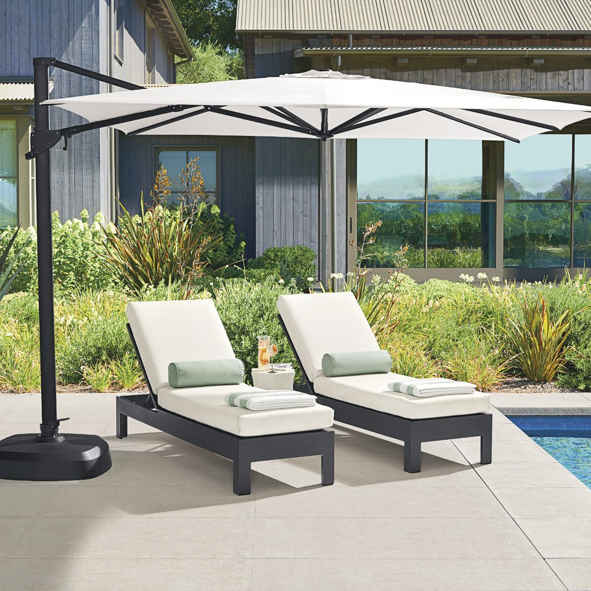 Alternative view of 10' Square Side Mount Umbrella with Base