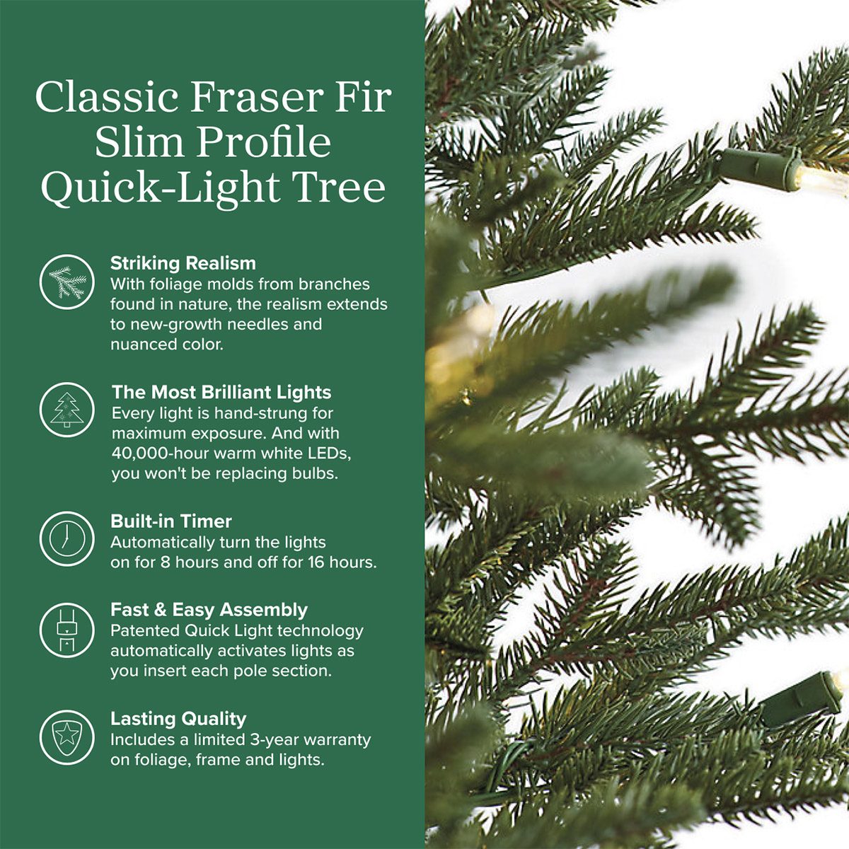 Classic Fraser Fir Slim Profile Quick-Light Tree - Image 3