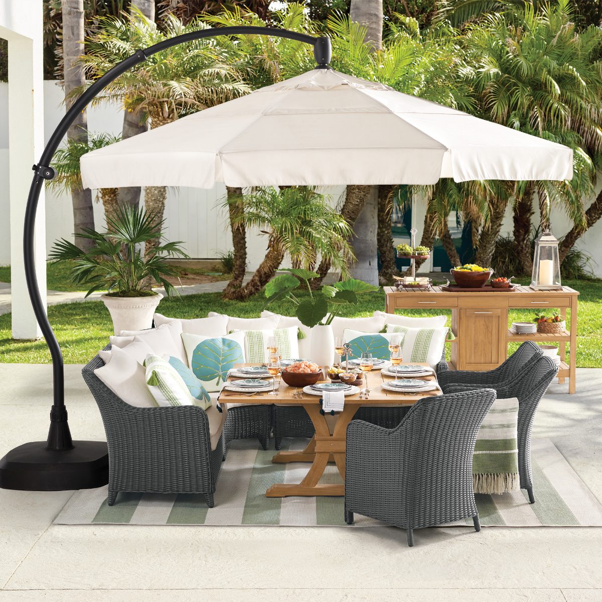 Alternative view of 11' Cantilever Round Side Mount Umbrella with Base