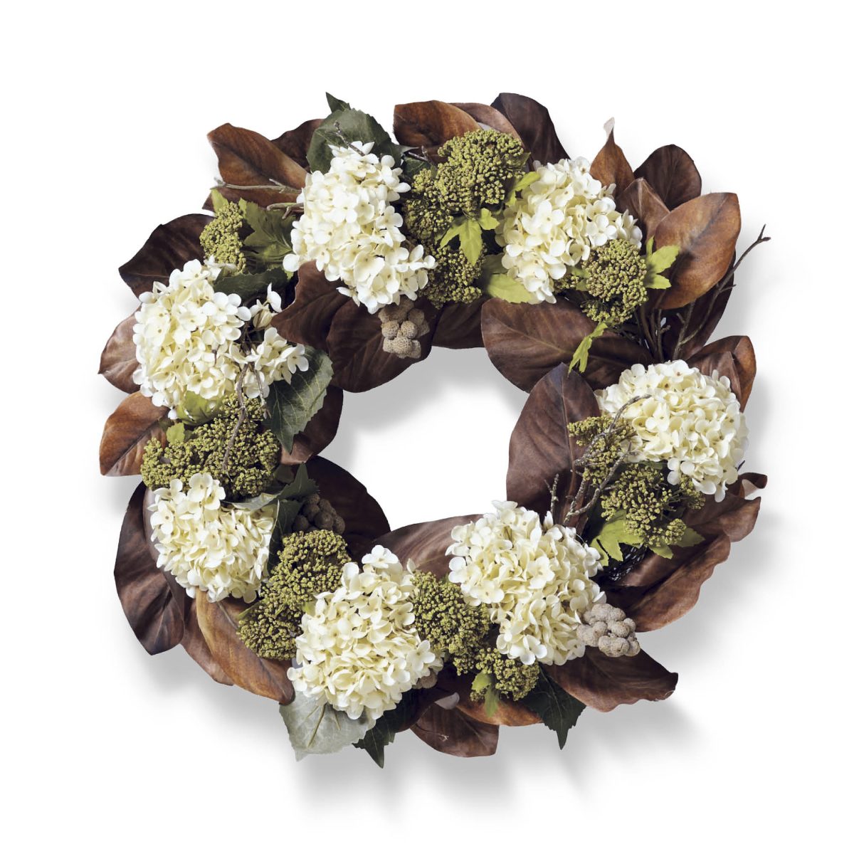 Cream Hydrangea & Magnolia Leaf Wreath - Image 3