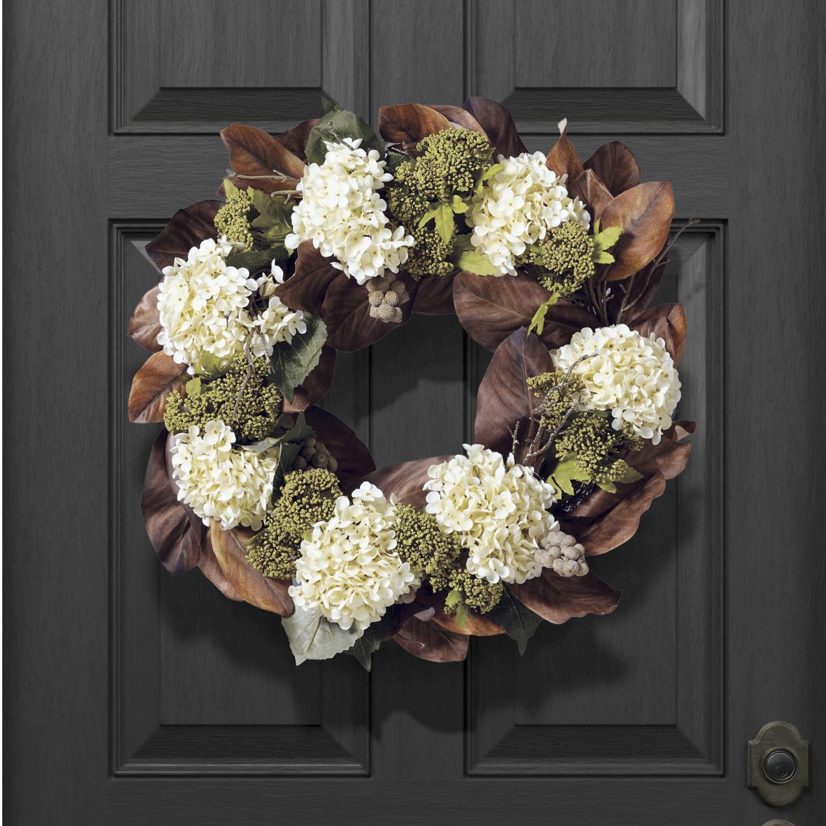 Cream Hydrangea & Magnolia Leaf Wreath
